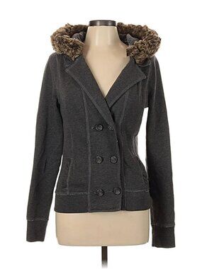 VTG Abercrombie Gray Faux Fur Trim Hoodie Jacket L | Y2K Indie Sleaze McBling